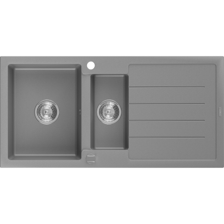 Mexen Andres fregadero de granito de 1,5 senos con escurridor 1000 x 500 mm, gris, sifón cromo - 6515101510-71