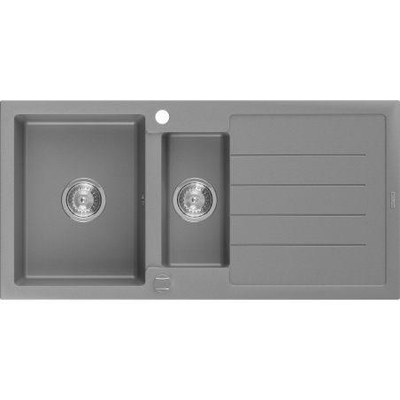 Mexen Andres lavello in granito 1,5 vasche con gocciolatoio 1000 x 500 mm, grigio, sifone cromato - 6515101510-71