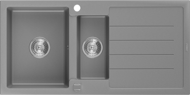 Mexen Andres lavello in granito 1,5 vasche con gocciolatoio 1000 x 500 mm, grigio, sifone cromato - 6515101510-71