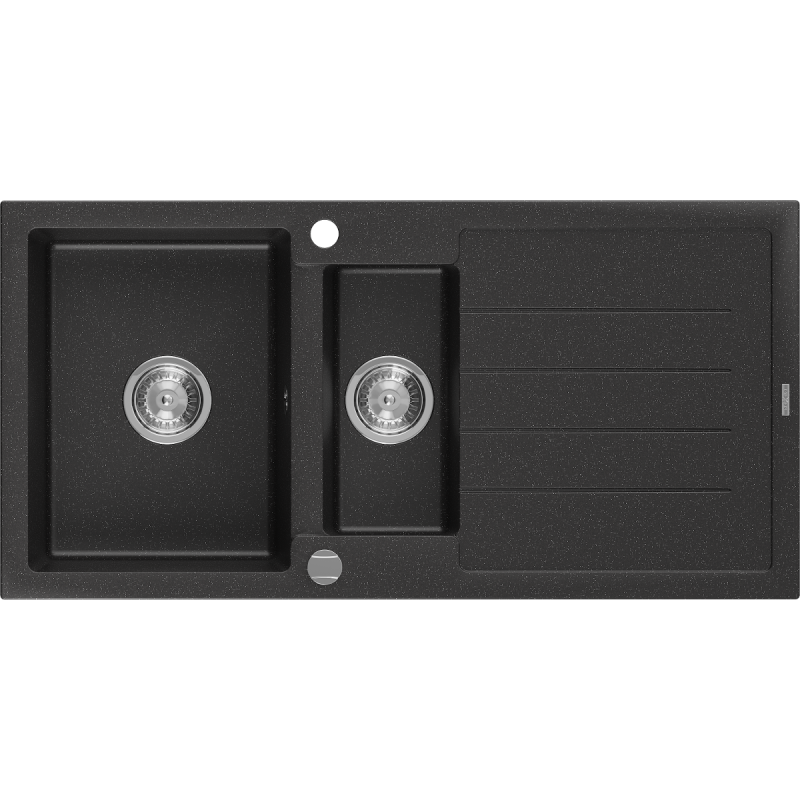 Mexen Andres fregadero de granito de 1,5 senos con escurridor 1000 x 500 mm, negro/plateado metálico, sifón cromado