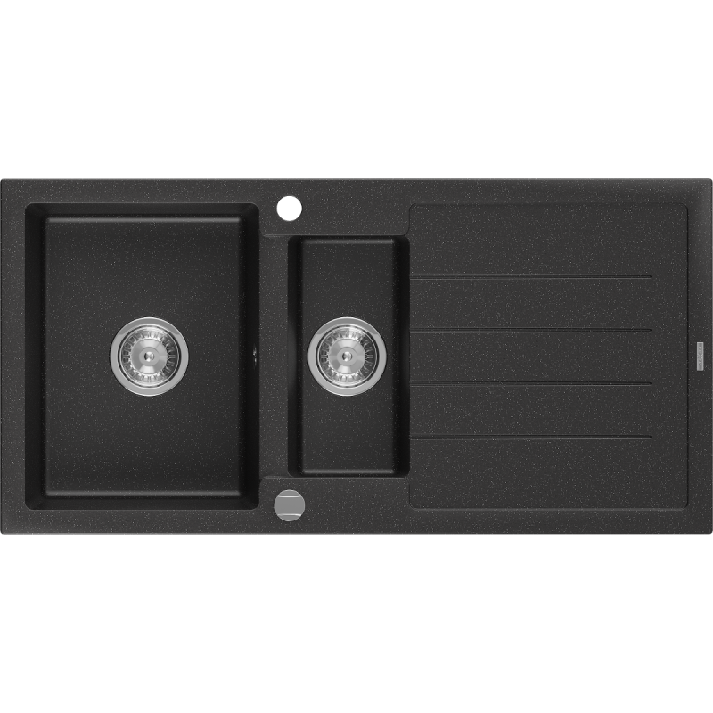 Mexen Andres granitische gootsteen 1,5-bak met afdruiprek 1000 x 500 mm, zwart/zilver metallic, chromen sifon - 6515101510-73