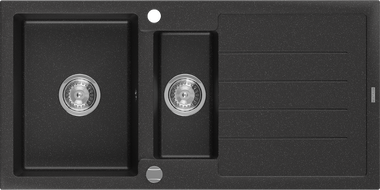 Mexen Andres lavello in granito 1,5 vasche con scolapiatti 1000 x 500 mm, nero/argento metallizzato, sifone cromato