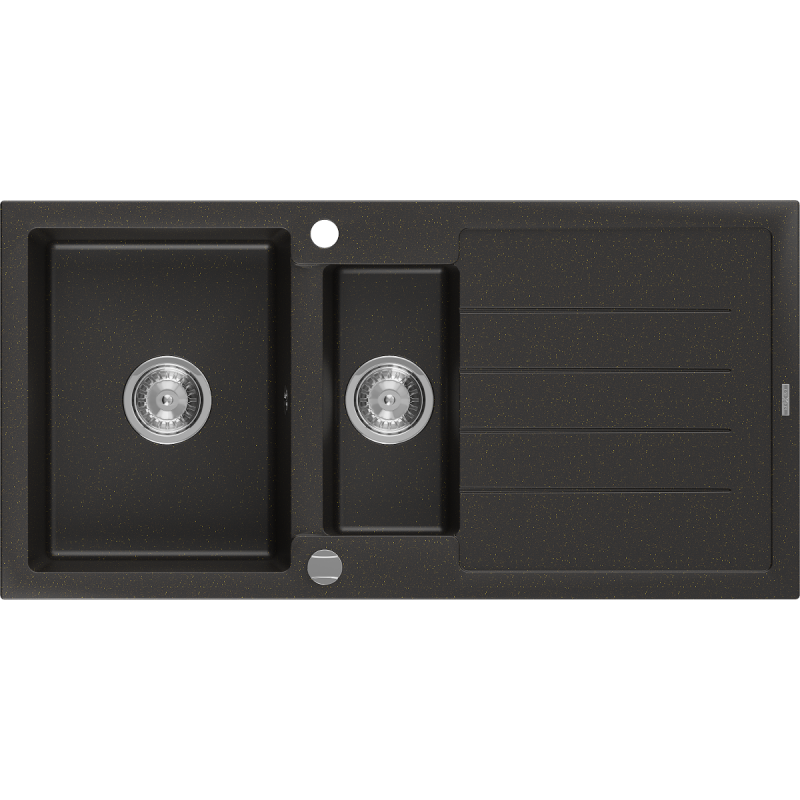Mexen Andres évier en granit 1,5 bac avec égouttoir 1000 x 500 mm, noir/métallique doré, siphon chromé - 6515101510-75