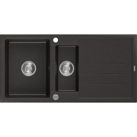 Mexen Andres fregadero de granito 1,5-tazas con escurridor 1000 x 500 mm, negro/oro metálico, sifón cromado - 6515101510-75
