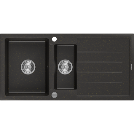 Mexen Andres granite sink 1.5-bowl with drainer 1000 x 500 mm, black/gold metallic, chrome siphon - 6515101510-75