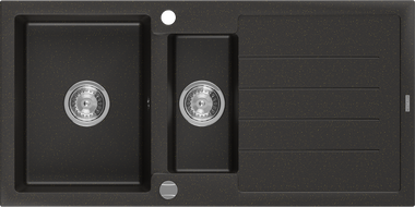 Mexen Andres fregadero de granito 1,5-tazas con escurridor 1000 x 500 mm, negro/oro metálico, sifón cromado - 6515101510-75