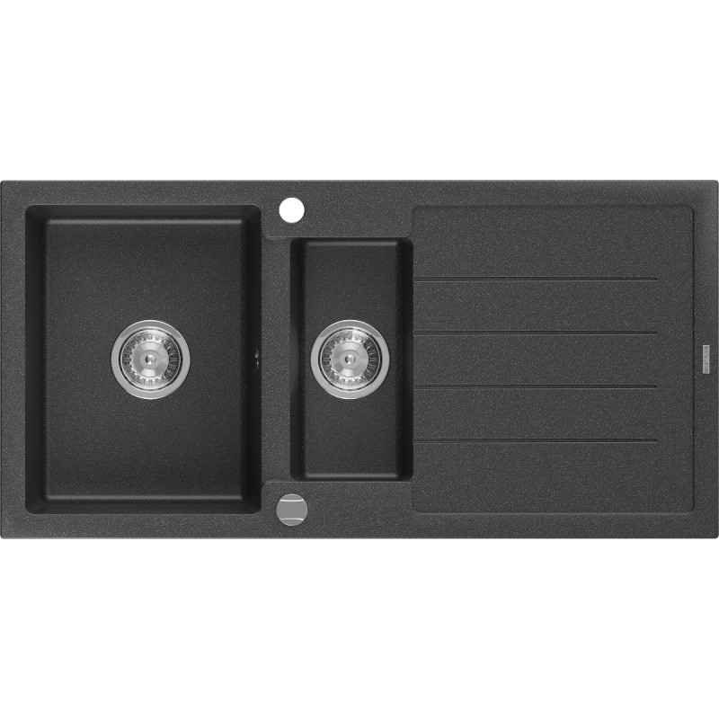 Mexen Andres granit sink 1.5-bowl with drainer 1000 x 500 mm, black speckled, chrome siphon - 6515101510-76