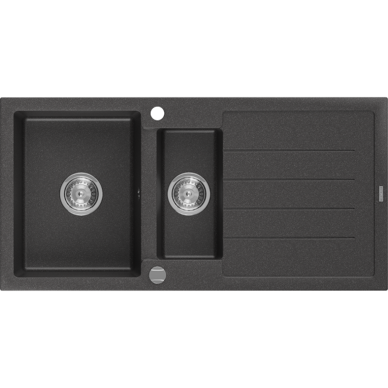 Mexen Andres lava-loiça de granito 1,5-cuba com escorredor 1000 x 500 mm, preto salpicado, sifão cromado - 6515101510-76