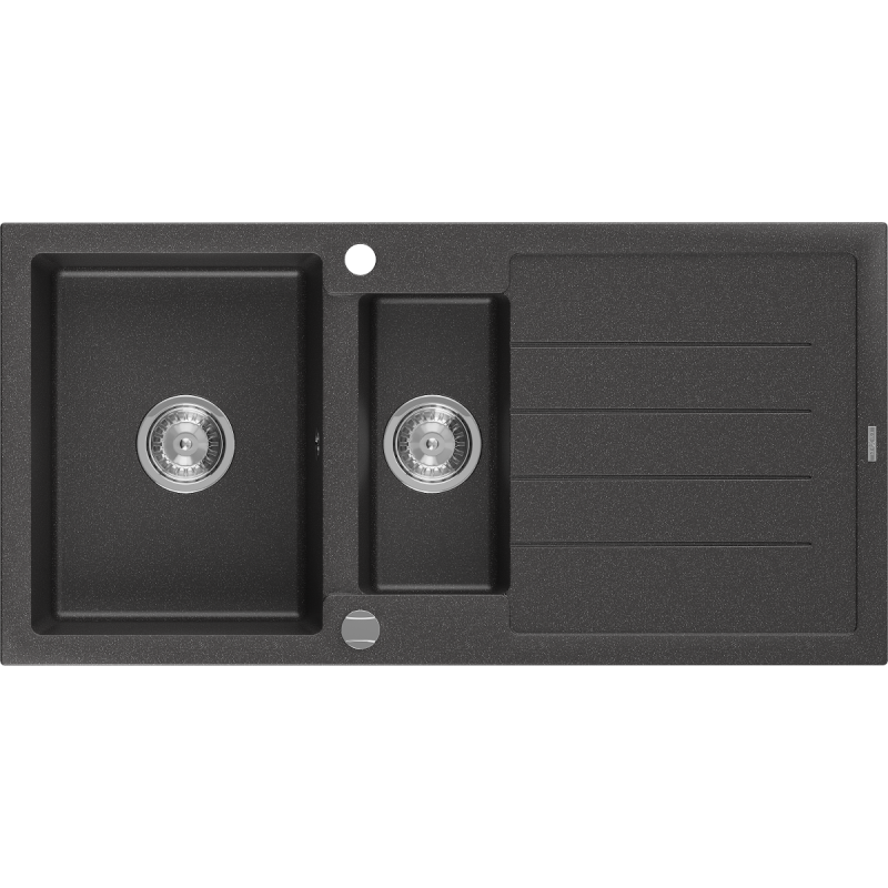 Mexen Andres lavello in granito 1,5 vasche con sgocciolatoio 1000 x 500 mm, nero maculato, sifone cromato - 6515101510-76