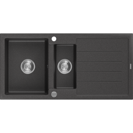 Mexen Andres fregadero de granito de 1,5 senos con escurridor 1000 x 500 mm, negro moteado, sifón cromado - 6515101510-76