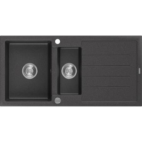 Mexen Andres lavello in granito 1,5 vasche con sgocciolatoio 1000 x 500 mm, nero maculato, sifone cromato - 6515101510-76