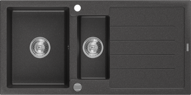 Mexen Andres granitā izlietne 1,5 nodalījumu ar noteces 1000 x 500 mm, melna ar punktiem, hromēts sifons - 6515101510-76