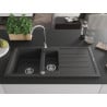 Mexen Andres Granitspüle 1,5-becken mit Abtropffläche 1000 x 500 mm, schwarz gesprenkelt, Siphon Chrom - 6515101510-76
