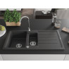 Mexen Andres Granitspüle 1,5 Becken mit Abtropffläche 1000 x 500 mm, schwarzer gesprenkelter, Siphon Chrom - 6515101510-76