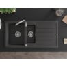 Mexen Andres Granitspüle 1,5-becken mit Abtropffläche 1000 x 500 mm, schwarz gesprenkelt, Siphon Chrom - 6515101510-76