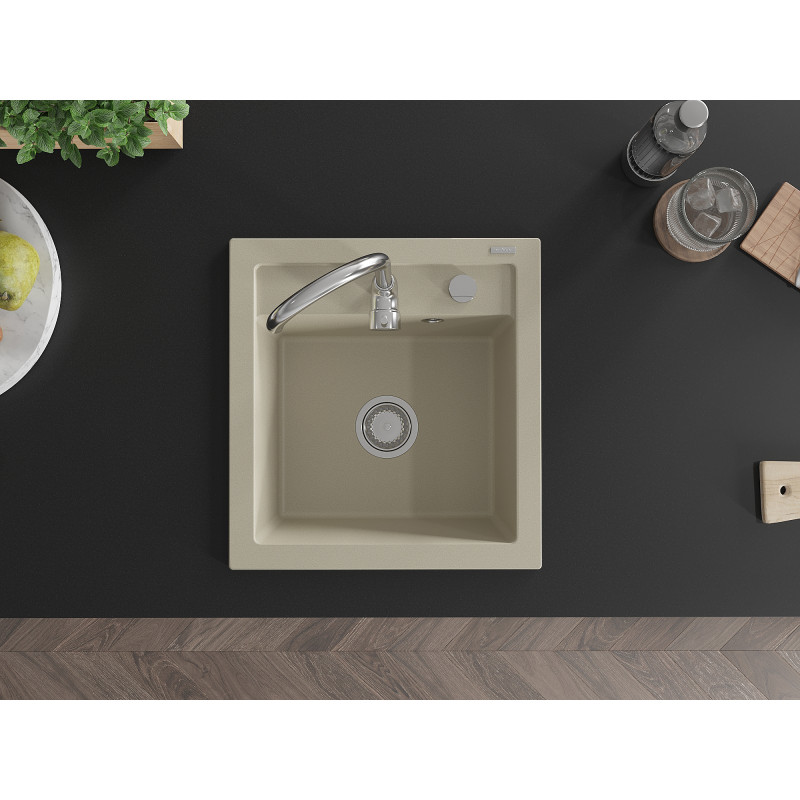 Mexen Vito fregadero de granito de 1 seno 520 x 490 mm, beige, sifón cromado - 6503521000-69
