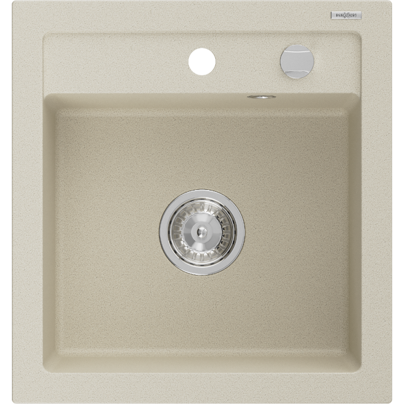 Mexen Vito Einbauspüle aus Granit, 1-Becken, 520 x 490 mm, beige, Siphon in Chrom - 6503521000-69