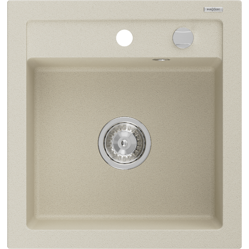 Mexen Vito granieten gootsteen 1-komoers 520 x 490 mm, beige, sifon chroom - 6503521000-69
