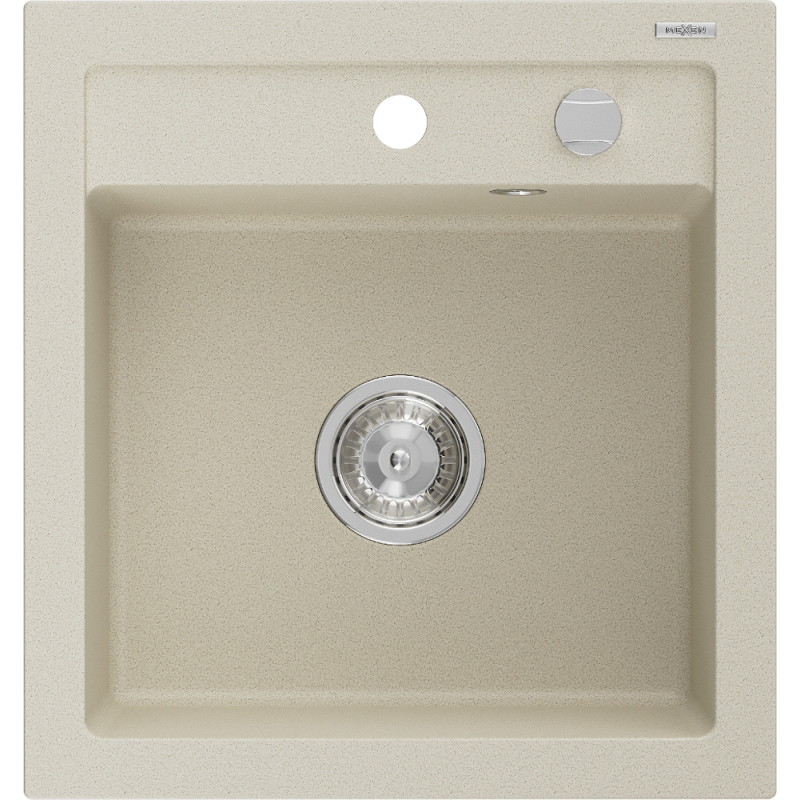 Mexen Vito granite sink 1-chamber 520 x 490 mm, beige, chrome siphon - 6503521000-69