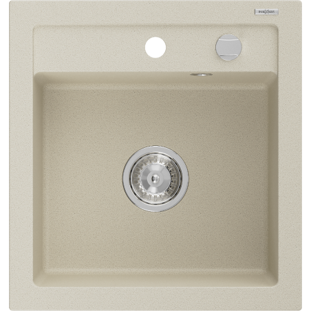 Mexen Vito granieten gootsteen 1-komoers 520 x 490 mm, beige, sifon chroom - 6503521000-69