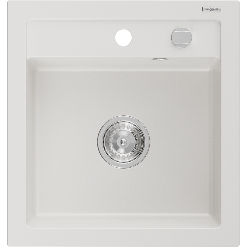 Mexen Vito fregadero de granito de 1 compartimento 520 x 490 mm, blanco, sifón cromado - 6503521000-20
