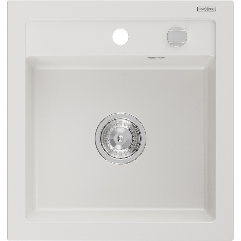 Mexen Vito single-bowl granite sink 520 x 490 mm, white, chrome siphon - 6503521000-20