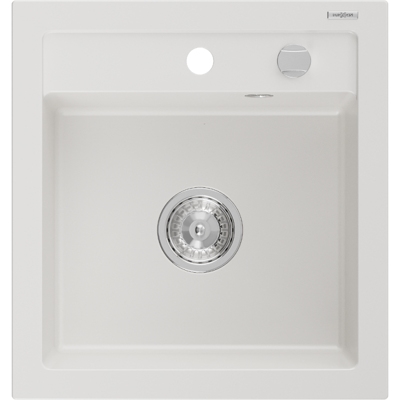 Mexen Vito yksi-kulhoinen graniittiallas 520 x 490 mm, valkoinen, kromattu sihti - 6503521000-20