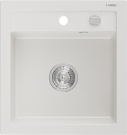 Mexen Vito granieten gootsteen 1-komors 520 x 490 mm, wit, sifon chroom - 6503521000-20