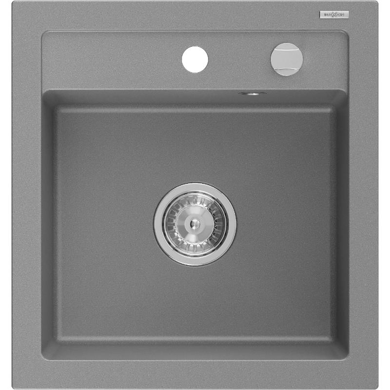 Mexen Vito granieten spoelbak 1-compartiment 520 x 490 mm, grijs, chromen sifon - 6503521000-71