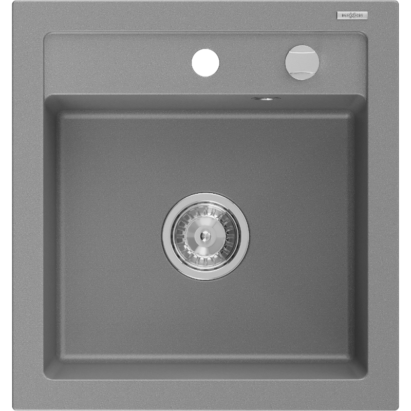 Mexen Vito Granitspüle 1-Becken 520 x 490 mm, grau, Siphon Chrom - 6503521000-71