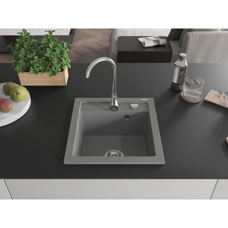 Mexen Vito granit gootsteen 1-kompartiment 520 x 490 mm, grijs, chrom sifon - 6503521000-71
