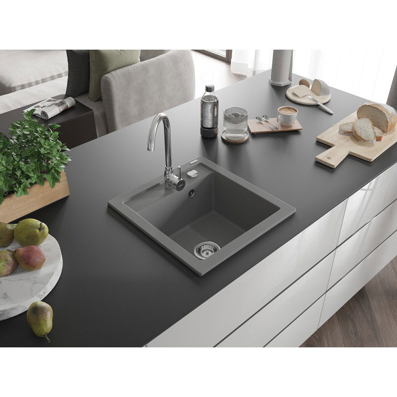 Mexen Vito lavello in granito 1-vasca 520 x 490 mm, grigio, sifone cromato - 6503521000-71