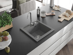 Mexen Vito Granitspüle 1-Becken 520 x 490 mm, grau, Siphon Chrom - 6503521000-71