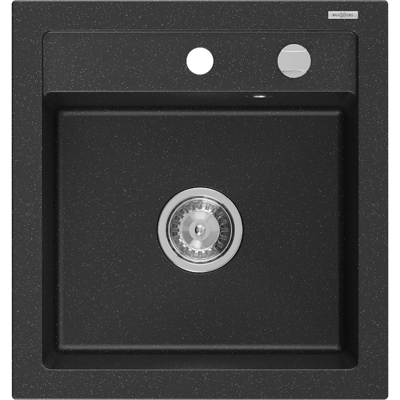 Mexen Vito Granit-Spullsteen 1-Komoresch 520 x 490 mm, schwaarz/sëlwermetalik, Chrom Siphon - 6503521000-73