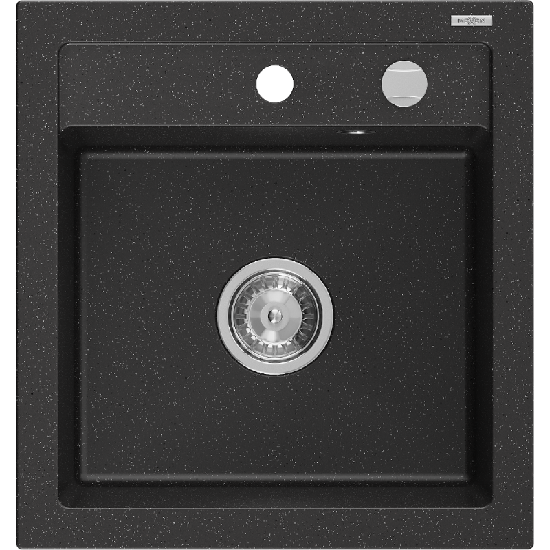 Mexen Vito Granitspüle 1-becken 520 x 490 mm, schwarz/silber metallic, Syphon chrom - 6503521000-73