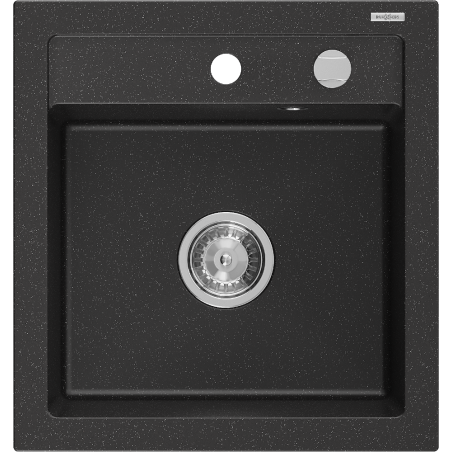 Mexen Vito granitdiskbänk 1-fack 520 x 490 mm, svart/silver metalik, kromsifon - 6503521000-73