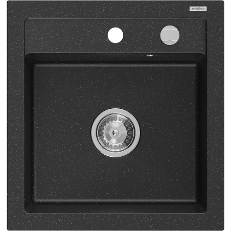 Mexen Vito Granitspüle 1-becken 520 x 490 mm, schwarz/silber metallic, Syphon chrom - 6503521000-73