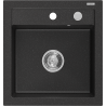 Mexen Vito granite kitchen sink 1-bowl 520 x 490 mm, black/silver metallic, chrome siphon - 6503521000-73