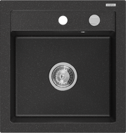 Mexen Vito Granitspüle 1-becken 520 x 490 mm, schwarz/silber metallic, Syphon chrom - 6503521000-73