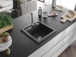 Mexen Vito granieten spoelbak 1-komoers 520 x 490 mm, zwart gespikkeld, sifon chroom - 6503521000-76