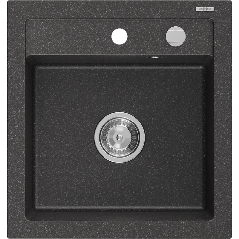 Mexen Vito évier en granit à 1 bac 520 x 490 mm, noir moucheté, siphon chromé - 6503521000-76