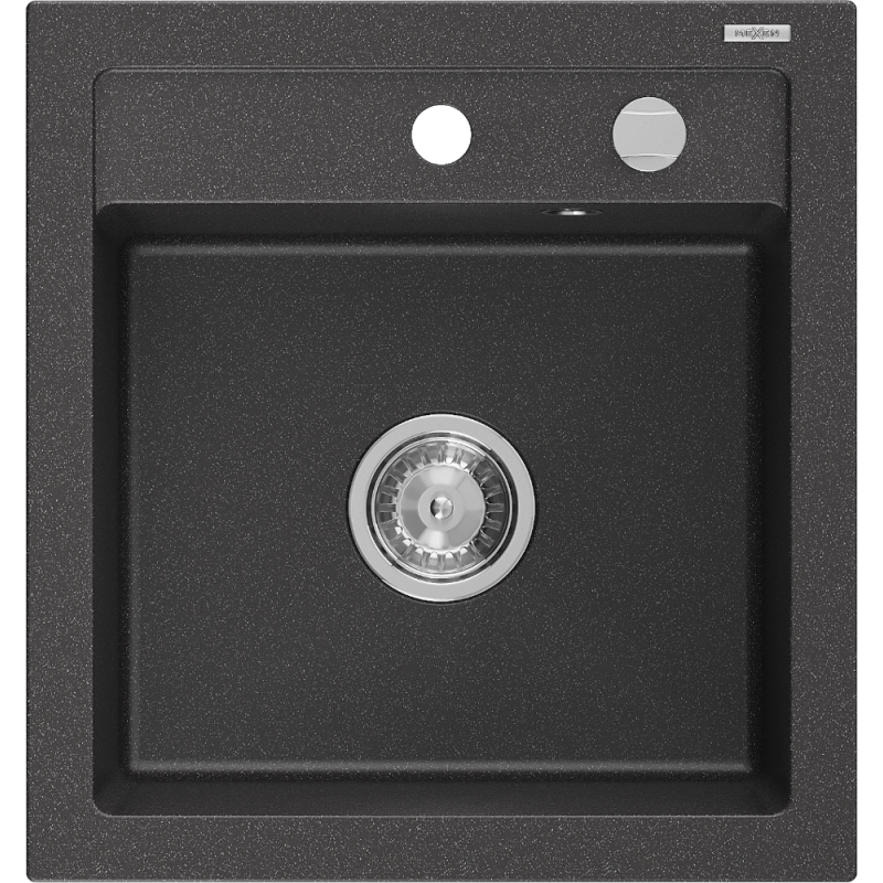 Mexen Vito Granitspüle 1-becken 520 x 490 mm, schwarz gesprenkelt, Chromsiphon - 6503521000-76