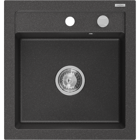 Mexen Vito fregadero de granito de 1 seno 520 x 490 mm, negro moteado, sifón cromo - 6503521000-76