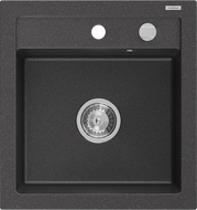 Mexen Vito granite sink single-bowl 520 x 490 mm, black speckled, chrome siphon - 6503521000-76