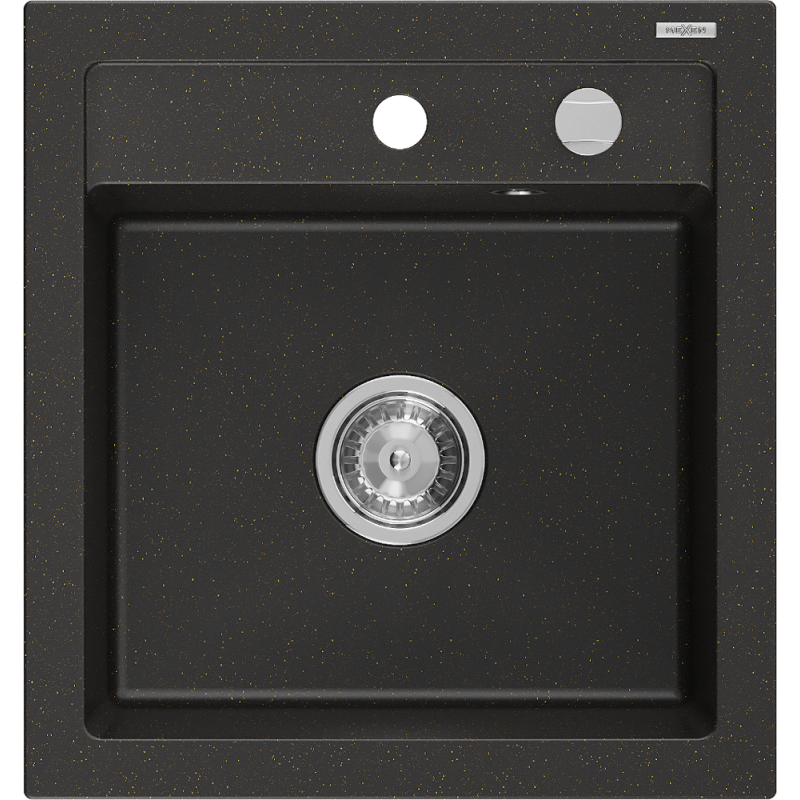 Mexen Vito fregadero de granito de 1 cubeta 520 x 490 mm, negro/dorado metálico, sifón cromado - 6503521000-75