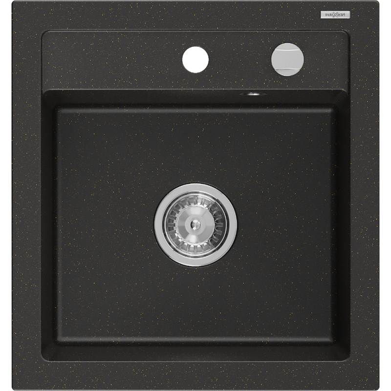 Mexen Vito Granitspüle 1-Becken 520 x 490 mm, schwarz/gold metallic, Chrom-Siphon - 6503521000-75