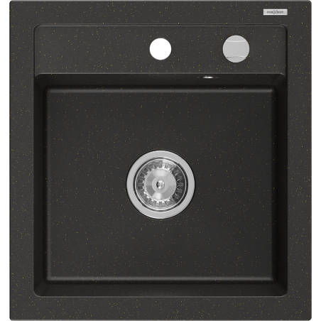 Mexen Vito Granitspüle 1-Becken 520 x 490 mm, schwarz/gold metallic, Chrom-Siphon - 6503521000-75