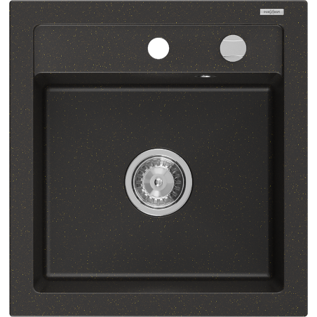 Mexen Vito lavello in granito a 1 vasca 520 x 490 mm, nero/oro metallizzato, sifone cromato - 6503521000-75