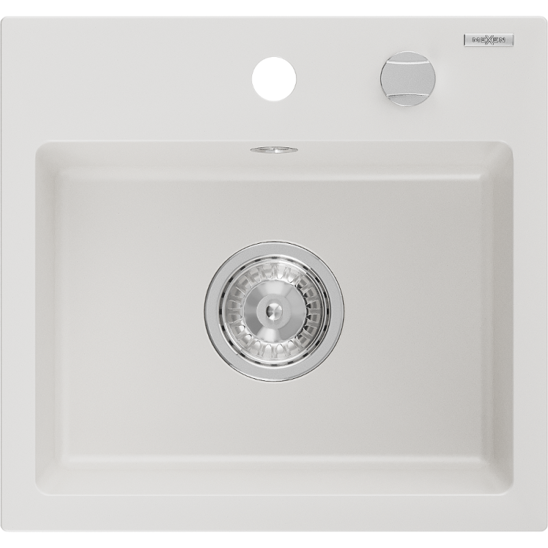 Mexen Milo granieten spoelbak 1-komoors 435 x 410 mm, wit, sifon chroom - 6505441000-20