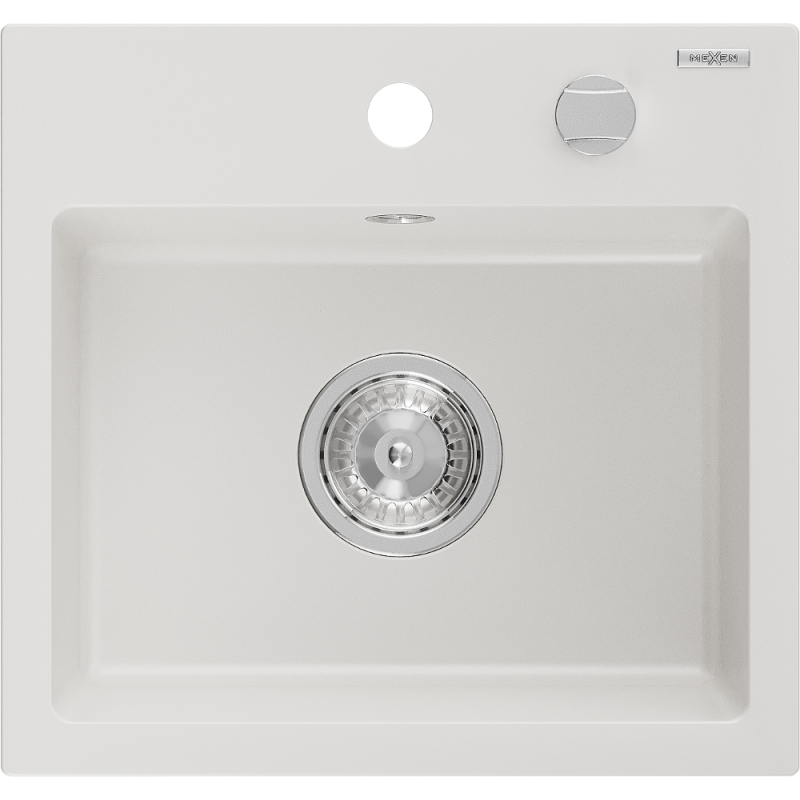 Mexen Milo Granitspüle 1-Becken 435 x 410 mm, weiß, Siphon Chrom - 6505441000-20